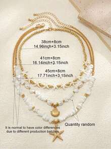 3pcs Bohemian Beach Vacation Personalized Random Stone, CCB Faux Pearl, Turquoise, Starfish, Seashell Pendant Necklace Set - trắng - Xem 3