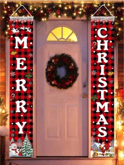Weihnachtsdekoration Fröhliche Weihnachten Banner Weihnachts Veranda Türschild Willkommensschild für Wand Heim Party Dekoration Weihnachtsdekoration Innen Außen, Weihnachtsdekoration Außen Hof Vordertür Schild Set, Rot Schwarz Büffel Karo Türbanner, Hängende Fröhliche Weihnachten Dekoration für Zuhause, Innen Außen Weihnachtsdekoration Wand Vordertür Hof Garage, Weihnachten