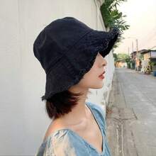 夏季水洗大檐渔夫帽度假流苏防晒女太阳帽复古山本暗黑系列流苏渔夫帽遮阳帽男女日式太阳帽遮阳帽女夏韩版日系流苏渔夫帽黑色学生简约边防晒盆帽太阳帽秋装 - 彩色 - 查看 3