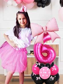 14 个气球和 10 个蝴蝶结，巨型紫红色数字气球套装，带蝴蝶结，32 英寸数字生日气球装饰，蝴蝶结形铝箔气球，适合生日派对、周年纪念日、黑色和粉色老鼠主题派对 - 彩色 - 查看 6