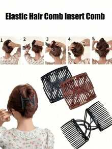 1pc Magic Hair Comb, Elastic Double Comb, Adjustable Tension Hair Clip, Seamless Hair Accessory For Women,Festival,Party - Multicolor - View 4