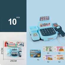 Tecforood 1 Mini Simulated Cash Register Toy With Light Blue As The Main Color And Printed With Cute Patterns Such As Fruits. It Has A Cute Supermarket Style, High-Quality Plastic Material, And Restores The Shape Of A Real Cash Register (Including Rich Details Such As Calculator And Card Reader), The Basic Model Has No Sound Function