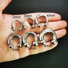 1入組大號馬蹄形圓杆環不鏽鋼耳環鼻環0G 2G 4G 6G 8G 12G穿刺身體珠寶男女派對禮物 - 銀色 - 查看 5