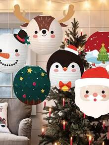 Set de 6 felinare de Crăciun (12 inci) felinar de hârtie DIY Moș Crăciun ren model brad de Crăciun petrecere de Crăciun sărbătoare decorare casă fundal petrecere decorare fundal decorare - Multicolor - Vizualizare 4