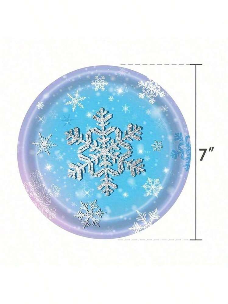 10 件/20 件/50 件/套，冬季冰雪奇缘雪花生日派对用品，雪花餐具包括圣诞雪花盘子、餐巾和杯子，餐具冬季仙境餐具，适用于冬季圣诞派对装饰，一次性蓝白色冰雪冬季餐具，圣诞雪主题纸盘餐巾杯，适用于婚礼、新娘送礼会 - 彩色 - 查看 12