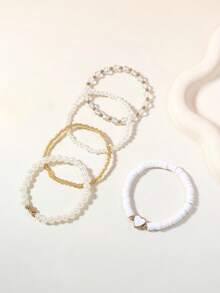 5 件女孩蝴蝶、贝壳和珍珠串珠手链