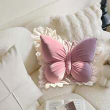 1pc Velvet Pink Butterfly Throw Pillow, Soft Filled Cushion, Suitable For Sofa And Bedding Decor, Perfect Gift For Valentine's Day, Wedding, Anniversary, Birthday, Wedding Favor, Wedding Decoration, Autumn Harvest Romantic Decor, Halloween, Christmas Decoration - Pink Ribbon - View 7