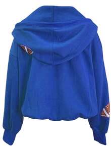 Womens Game Day Sweatshirts Football Sequin Hoodies Tailgate Outfits Long Sleeve Zipper Sweaters With Pocket - 藍色 - 查看 2