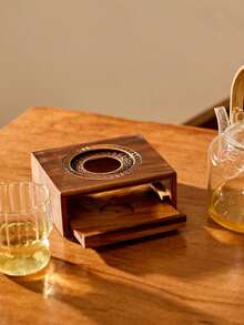 Cirelle 1pc Wooden Teapot Warmer Stand With Candle Tealight Holder – Portable Tea Light Heating Base For Teapot, Non-Electric Warmth Retention Accessory For Tabletop Tea Serving Back To School