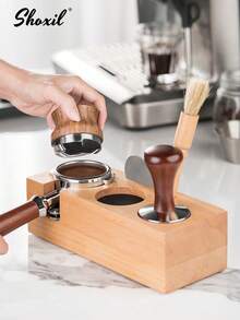 shoxil 1pc Coffee Tamper Base, Coffee Machine Portafilter Accessory, Coffee Portafilter Holder, Solid Wood Tamper Stand, Powder Distribution Base, Tamper Aid Tool, Beechwood/Walnut Wood