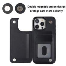 奢华时尚双扣迷你香水钱包，带卡槽、相框、支架、RFID屏蔽功能，磁吸翻盖PU皮革手机壳，适用于三星Galaxy手机，商务防震防摔 - 黑色 - 查看 6