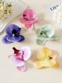 5个/6个3D兰花和仿玫瑰花发夹，波西米亚风女士头饰，海滩度假摄影配饰，伴娘发夹爪夹发卡，学校用品，女士度假装扮，发饰 - 彩色 - 查看 5