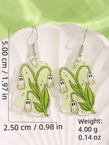 1 Pair Cute, Exquisite, Fashionable, Lively, Unique, Creative, Funny, Spooky Ghost & Lily Acrylic Dangle Earrings For Women, Suitable For Holiday, Party, Commute