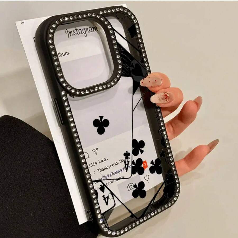 Teléfono Black Line Poker Teléfono 3 en 1 con grabado de doble cara, adecuado para phone16promax, 16 15pro 14 14 Plus/14 Pro 13 13 Pro 12Pro 11pro Promax Series. Suave anticaídas y resistente a las manchas, adecuado tanto para hombres como para mujeres con decoración. - Negro - Ver 1