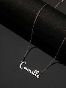 1pc Personalized Minimalist Elegant DIY Name Necklace Stainless Steel Choker - Customized Name Stainless Steel Necklace (English Only), Fashion, Autumn Style, Retro, Minimalist, Soccer Mom - Multicolor - View 4