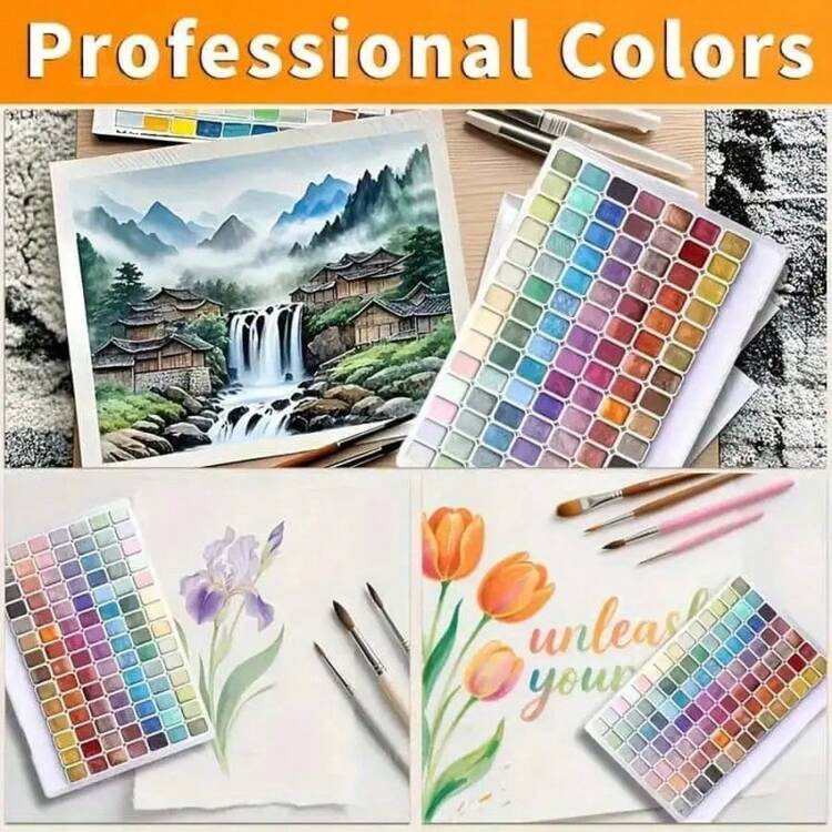 98 Colors Watercolor Paint Set With 1 Brush - Professional Artist Painting Kit, Solid Pigment Portable Art Set, Starry Sky Colors, Lightweight And Compact, Suitable For Painting, Sketching, Writing, DIY Crafts, Perfect Holiday Gift For Artists, Adults And Professionals - Multicolor - View 4