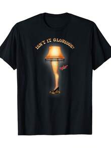 Men's Breathable Cotton Crew Neck T-Shirt – Christmas Story "A Nightmare Before Christmas" Design, Casual Short Sleeve Tee With "INT IT GLORIOUS?"Graphic, Black, Christmas Shirts - Black - View 1