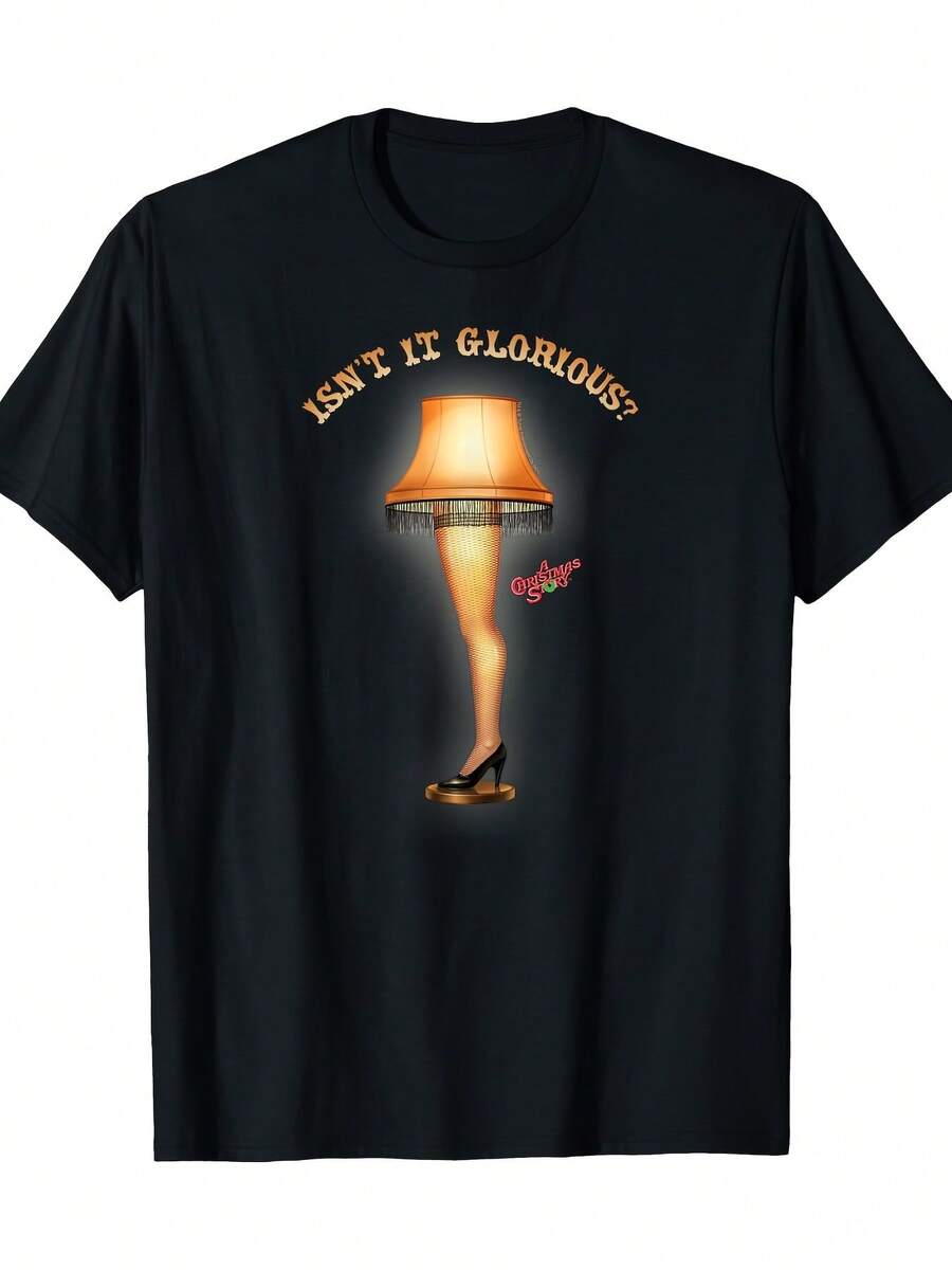 Men's Breathable Cotton Crew Neck T-Shirt – Christmas Story "A Nightmare Before Christmas" Design, Casual Short Sleeve Tee With "INT IT GLORIOUS?"Graphic, Black, Christmas Shirts - Black - View 1