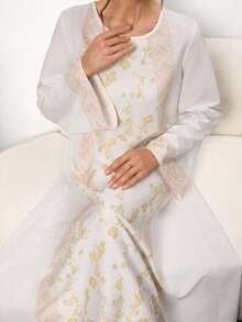 1pc Floral Print Woven Fabric Long Dress For Women, Everyday Wear, Spring/Summer/Autumn - Multicolor - View 6