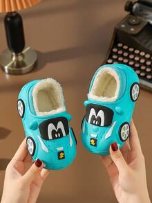 1 Pair Kids Cartoon Plush Lined Waterproof Flat Non-Slip Warm Winter Shoes, Suitable For Indoor Slippers And Outdoor Winter Wear