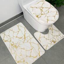 3 Pieces Marble Texture Plush Bath Mat Set, Creative Polyester Non-Slip Bath Mat For Bathroom Decoration, Outdoor Door Mat, Autumn Decoration, Bathroom Mat, Bathroom Accessories,Christmas, Room Wall Decorations, Ornaments, Gifts, Wreaths, Thanksgiving, Home Decor - White - View 7