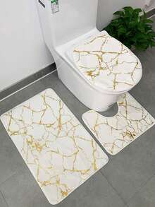 3 Pieces Marble Texture Plush Bath Mat Set, Creative Polyester Non-Slip Bath Mat For Bathroom Decoration, Outdoor Door Mat, Autumn Decoration, Bathroom Mat, Bathroom Accessories,Christmas, Room Wall Decorations, Ornaments, Gifts, Wreaths, Thanksgiving, Home Decor - White - View 8