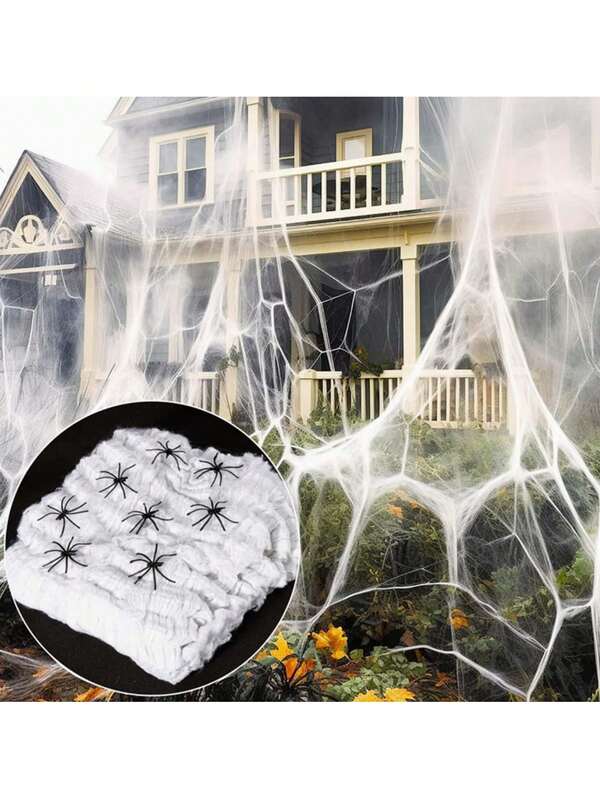 1pc Halloween Decoration Spider Web Cotton, Spider Web, Spider Silk, Outdoor Haunted House Spider Cotton Decoration, Indoor Room, Bar, Scene Atmosphere Props