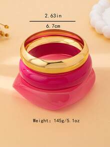 3件套时尚超大简约彩色手镯套装（女士款） - 金黃色 - 查看 7