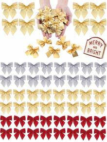 36件圣诞装饰品，圣诞树丝带蝴蝶结，迷你金红银圣诞蝴蝶结，经典圣诞蝴蝶结 - 涤纶混纺材质，适用于圣诞树和花环装饰，无需电源，圣诞节假日装饰风格