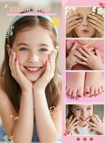 15 件（12 件指甲油 + 3 件指甲贴纸）儿童女孩指甲油水性免烤贴纸套装，马卡龙可爱颜色，裸色，珍珠，超细闪光指甲油，红色，黄色，蓝色，糖果色，闪光，美白，花朵指甲贴，适合儿童生日礼物，学校活动，暑假，家庭聚会，DIY 配饰和礼物