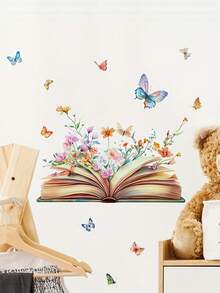 1 قطعة ملصق فني ملون بتصميم الفراشة والكتاب السحري - ملصق جداري ذاتي اللصق مقاوم للماء وقابل للإزالة، مثالي للغرف المعيشية والنوم والثلاجات المنزلية والزجاج والمرايا وديكور التجميل، يجعل ديكور المنزل أكثر إثارة للاهتمام