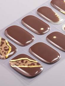 16片豹纹半固化凝胶美甲贴纸，秋季巧克力棕色凝胶美甲全贴，轻松美甲，沙龙品质，女士DIY美甲贴纸美甲用品 - 摩卡棕 - 查看 3