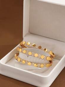 1/2/3 PiecesFashion Classic Zirconia Inlaid Hexagonal Honeycomb Design Gold Women Bracelets With A Diameter Of 60mm That Can Be Opened, Suitable For Women's Daily Wear, Excluding Box - Honeycomb Bracelet - View 4
