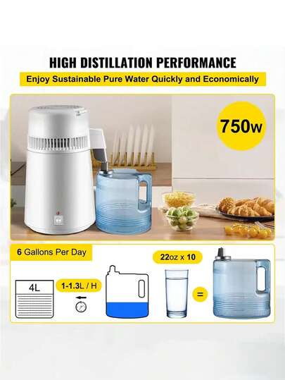 1 set di distillatore d'acqua portatile da 4 litri con filtro di purificazione, distillatore di alcol, bottiglia riscaldante, addolcitore d'acqua, purificatore d'acqua, filtro per acqua pura per piano di lavoro domestico, purificatore d'acqua, efficiente sistema di trattamento dell'acqua domestica, facile da usare e da mantenere, materiale in acciaio inossidabile, per ufficio, casa, ristorante. Accessori da cucina, utensili da cucina, utensili per la casa, articoli per la casa