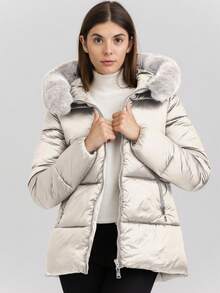 Plain    Casual    Zipper  Pocket  Contrast Faux Fur