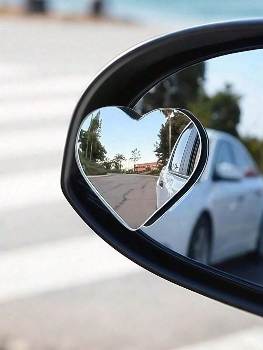 A Pair Of Heart-Shaped Blind Spot Mirrors, Car Heart-Shaped Blind Spot Mirrors, Car Frameless Blind Spot Mirrors, 360-Degree Wide-Angle Convex Mirrors, Sector-Shaped Blind Spot Rearview Mirrors, Parking Mirrors - Heart - View 1