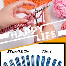 22 件编织针、DIY 手工钩针工具、编织用品、适合初学者的不锈钢单点编织套件、长而轻的编织针、各种尺寸的金属羊毛编织针，直径范围从 2 毫米到 8 毫米（0.078 英寸到 0.314 英寸）。 - 銀色 - 查看 5