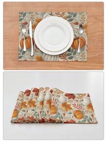 1/2/3/4/5pcs Linen Table Runner And Placemat Set, Heat Resistant, Stain Resistant, Wrinkle-Free, Machine Washable, Suitable For Home Dining Room And Restaurant, Table Decor, Home Furnishings, Suitable For Holiday Parties, Kitchen, Fireplace - Multicolor - View 5