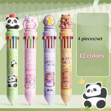 1pc 10/12 Colors Multi-Function Retractable Ballpoint Pen, Multicolor Cartoon Stationery Pen For Students, Journaling, Note-Taking