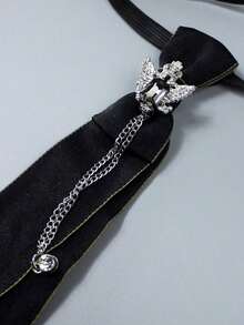 1pc Elegant Detachable Collar With Rhinestone, Chain, Crown And Wing Decor, Fashion Scarf For Women - Black - View 5
