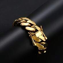 1pc Men's 18K Gold Plated Plated Cuban Link Chain Bracelet  8-22mm Men'S Cuban Chain  Classic Hip-Hop Accessory 316L  Stainless Steel Unisex Gift Music 2025 Autumn And Winter Fashion Bracelet Auspicious New Year Gifts - 16毫米/0.62英寸 - 查看 9