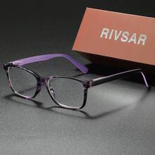 RIVSAR 閱讀眼鏡，方形花卉拼接彈簧鉸鏈鏡框，適用於辦公、電腦及日常使用 - 透明色 - 查看 8