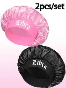2件装缎面十二生肖印花睡帽，缎面丝绸睡帽，适合女孩睡眠，丝绸睡帽，带松紧带的卷发睡帽。（印花图案随机。）头发睡眠帽 睡眠帽 - (黑+粉)-星座-2pcs - 查看 16