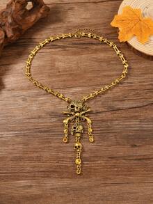 万圣节复古时尚海盗恐怖骷髅多层流苏吊坠项链颈链，女式朋克比基尼配饰