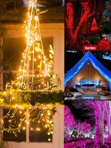 1pc Solar Powered Outdoor String Lights - 8 Modes DIY Copper Wire Fairy Lights, Warm White/Pink/Red/Blue/Multi-Color Options, 7m 50LED/12m 100LED/17m 150LED/22m 200LED/32m 300LED, Christmas Lighting Decor, Waterproof Outdoor Solar Path Lights, Suitable For Garden, Yard, Wedding, Party, Christmas Decoration, Hanging Solar Lights