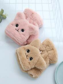 1 双卡通可爱休闲街头派对涤纶刺绣露指兔毛手套，温暖厚手套女士冬季派对、约会、学生1 双卡通可爱休闲街头派对涤纶刺绣露指兔毛手套，温暖厚手套女士冬季派对、约会、学生 - Flap Mittens - 查看 5