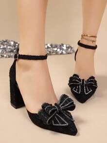 Fall/Winter 2025 Spring/Summer New Pointed Toe High Heel Sandals With Rhinestones, Bowknot Transparent Fairy Strap French Style,Elegant,Party