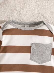 3件套男婴休闲舒适条纹星形图案长袖连体衣，轻薄透气，适合春夏穿着 - 彩色 - 查看 7