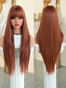 7JHH WIGS 34 Inch Extra Long Straight Maple Leaf Orange Wig With Bangs - Super Long Natural Layered Wigs, High Quality Soft Synthetic Fiber Wigs For Women Daily Wear, Festival Ready Party Use, Graduation Gift - Beginners Glueless Wig Accessories - trái cam - Xem 5