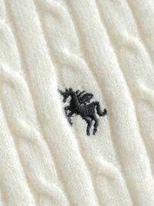 女士优雅纹理圆领毛衣，长袖刺绣套头衫